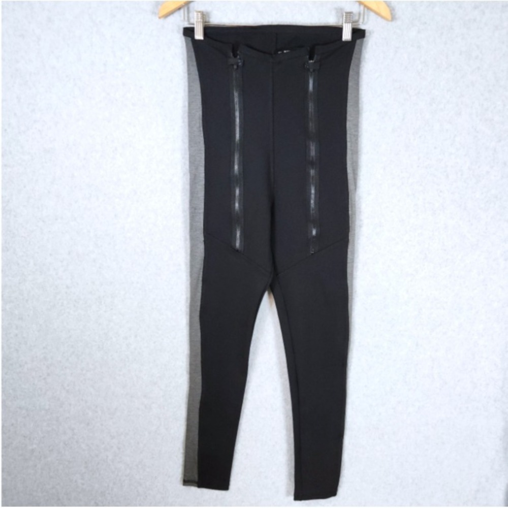 NWOT Demobaza High Waist Double Zipper Leggings Pants Sz Medium Black Gray READ